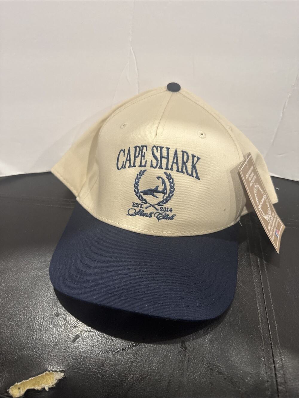 Cape Shark Cape Cod Adjustable Baseball Hat Cap NWT Cream Navy Embroidered